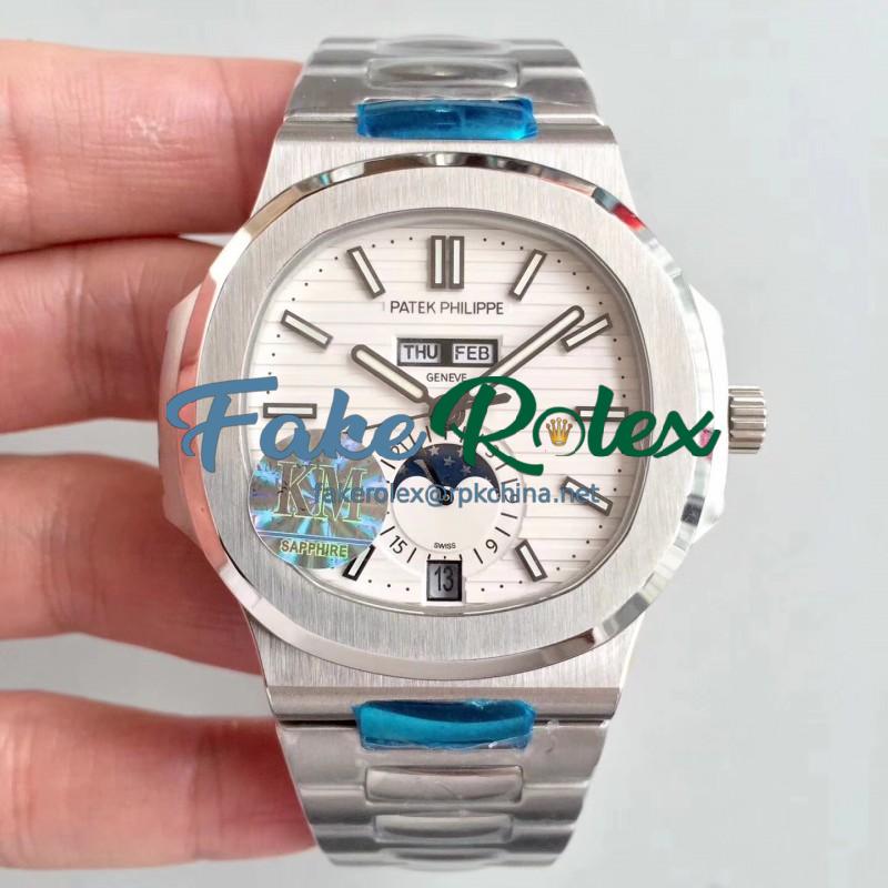 Replica Patek Philippe Nautilus Annual Calendar Moonphase 5726/1A-010 KM V2 Stainless Steel White Dial Swiss 324 S QA LU 24H/303