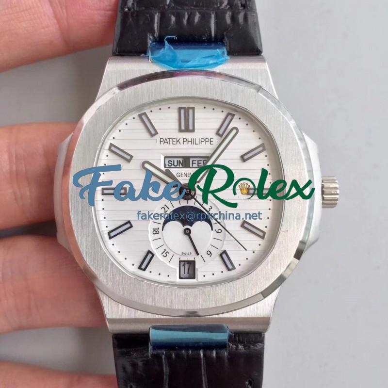 Replica Patek Philippe Nautilus Annual Calendar Moonphase 5726A KM V2 Stainless Steel White Dial Swiss 324 S QA LU 24H/303