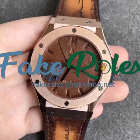 Replica Hublot Classic Fusion Berluti Scritto 511.OX.0500.VR.BER16 SR V2 Rose Gold Brown Leather Dial Swiss HUB1100