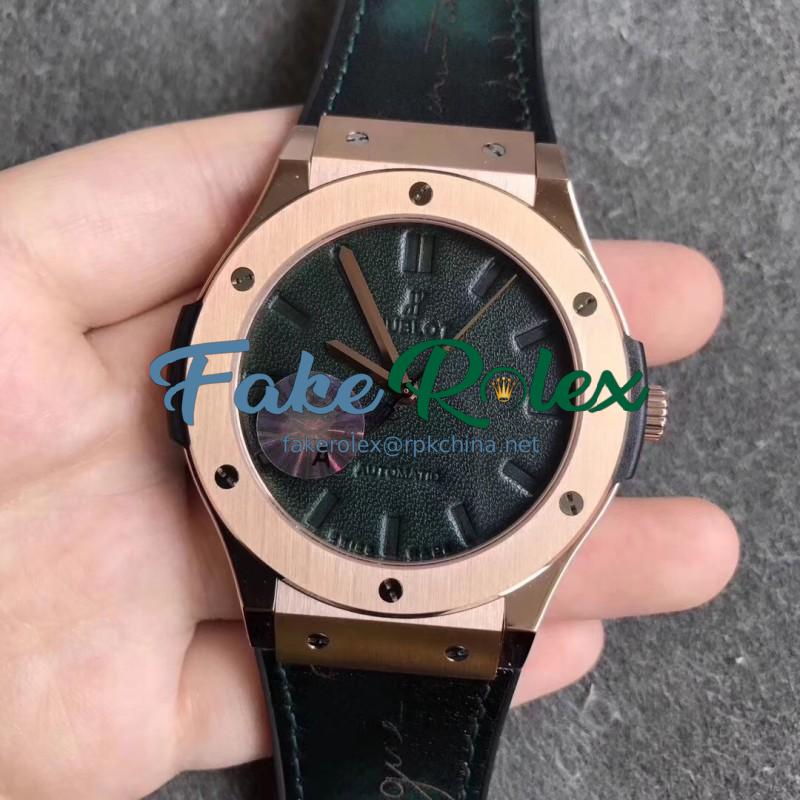 Replica Hublot Classic Fusion Berluti Scritto 511.OX.0500.VR.BER16 SR V2 Rose Gold Green Leather Dial Swiss HUB1100