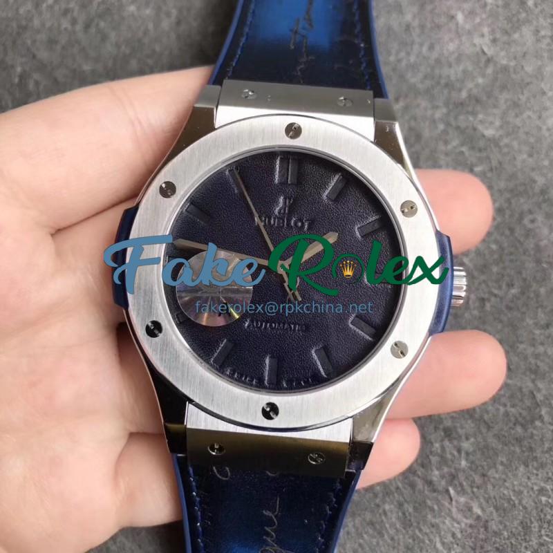 Replica Hublot Classic Fusion Berluti Scritto 511.NX.050B.VR.BER16 SR V2 Stainless Steel Blue Leather Dial Swiss HUB1100