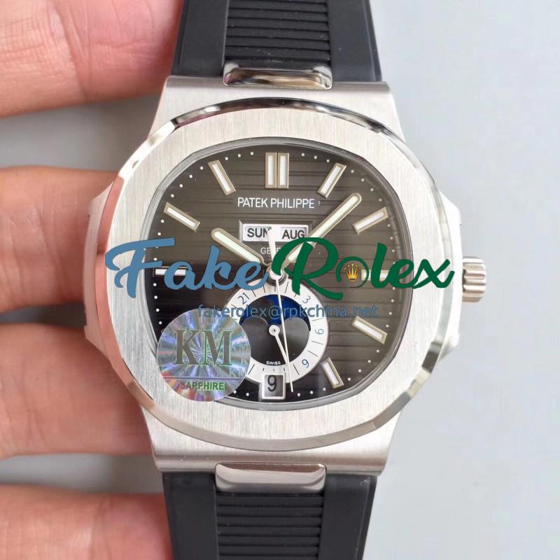 Replica Patek Philippe Nautilus Annual Calendar Moonphase 5726A KM V2 Stainless Steel Brown Dial Swiss 324 S QA LU 24H/303