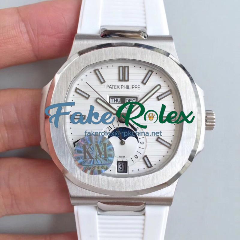 Replica Patek Philippe Nautilus Annual Calendar Moonphase 5726A KM V2 Stainless Steel White Dial Swiss 324 S QA LU 24H/303