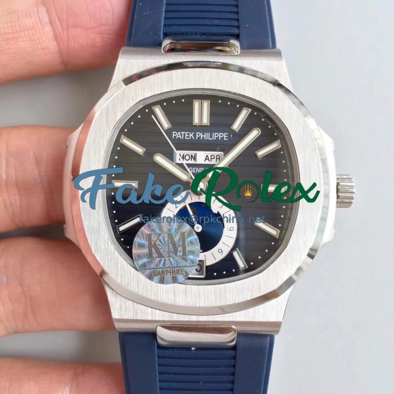 Replica Patek Philippe Nautilus Annual Calendar Moonphase 5726A KM V2 Stainless Steel Blue Dial Swiss 324 S QA LU 24H/303