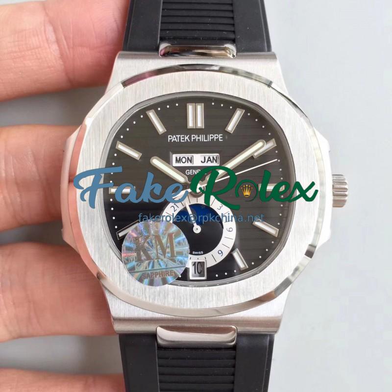 Replica Patek Philippe Nautilus Annual Calendar Moonphase 5726A KM V2 Stainless Steel Black Dial Swiss 324 S QA LU 24H/303