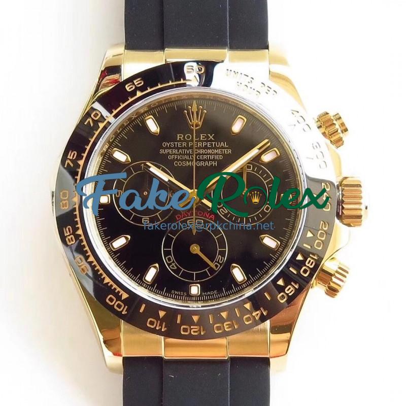 Replica Rolex Daytona Cosmograph 116518LN AR Yellow Gold Black Dial Swiss 4130 Run 6@SEC