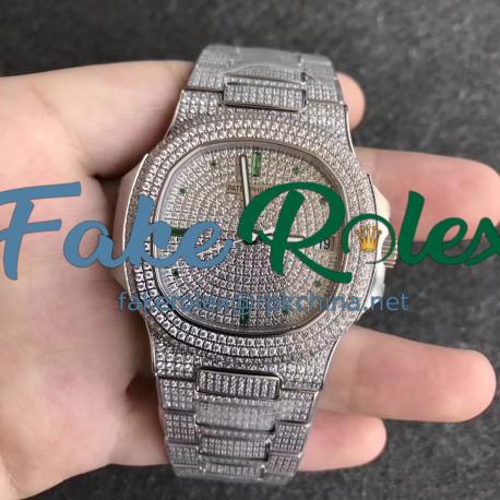 Replica Patek Philippe Nautilus Jumbo 5719/10G-010 KM Stainless Steel & Diamonds Diamond Dial Swiss 324SC