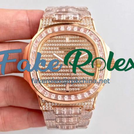 Replica Patek Philippe Nautilus Jumbo 5719/10G-010 DM Rose Gold & Diamonds Diamond Dial Swiss 324SC