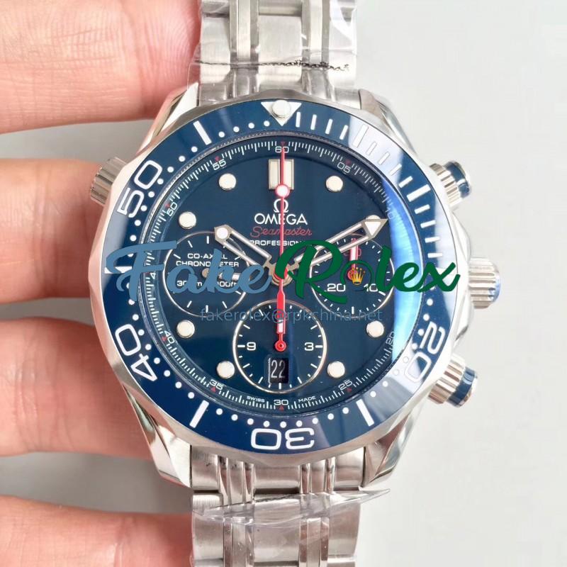 Replica Omega Seamaster Diver 300M Co-Axial Chronograph 44MM 212.30.44.50.03.001 OM Stainless Steel Blue Dial Swiss 7753