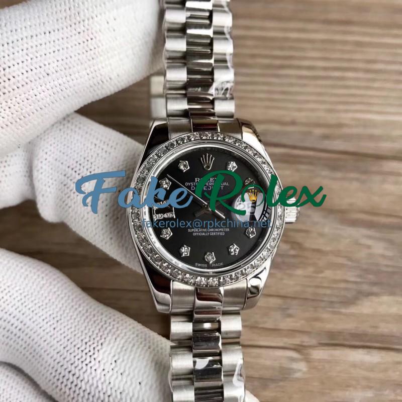 Replica Rolex Lady Datejust 28 279136RBR 28MM WF Stainless Steel & Diamonds Black Dial Swiss 2671