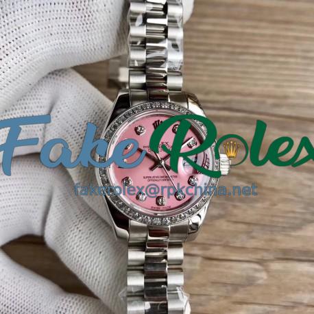 Replica Rolex Lady Datejust 28 279384RBR 28MM WF Stainless Steel & Diamonds Pink Mother Of Pearl Dial Swiss 2671