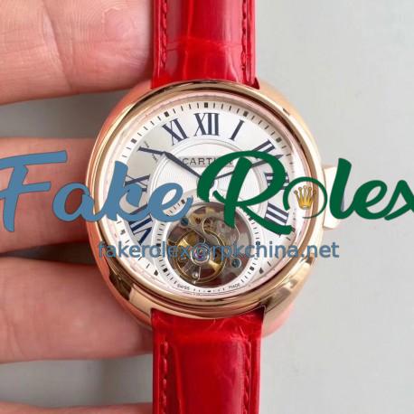 Replica Ballon Bleu De Cartier Flying Tourbillon HPI00716 39MM TF Rose Gold White Dial Swiss 9452MC