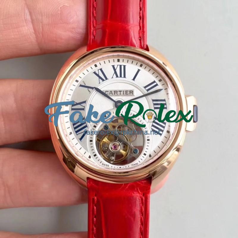 Replica Ballon Bleu De Cartier Flying Tourbillon HPI00716 39MM TF Rose Gold White Dial Swiss 9452MC