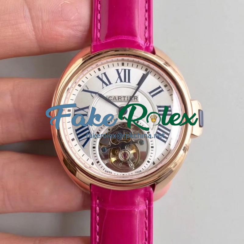 Replica Ballon Bleu De Cartier Flying Tourbillon HPI00716 39MM TF Rose Gold White Dial Swiss 9452MC