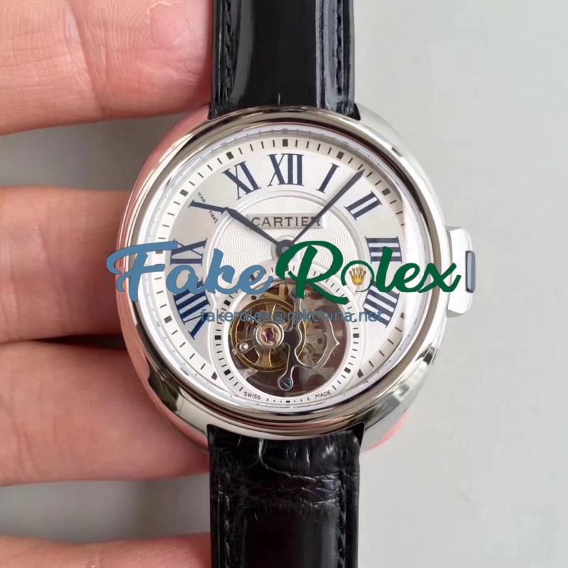 Replica Ballon Bleu De Cartier Flying Tourbillon HPI00716 39MM TF Stainless Steel White Dial Swiss 9452MC