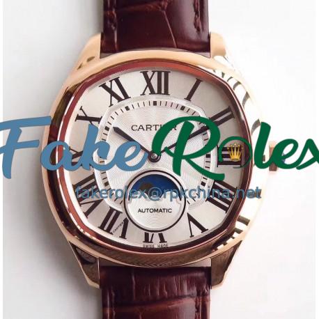 Replica Drive de Cartier Moonphase WGNM0008 N Rose Gold Silver Dial Swiss 1904-LU MC