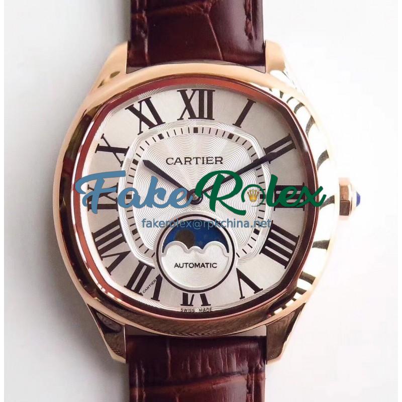 Replica Drive de Cartier Moonphase WGNM0008 N Rose Gold Silver Dial Swiss 1904-LU MC