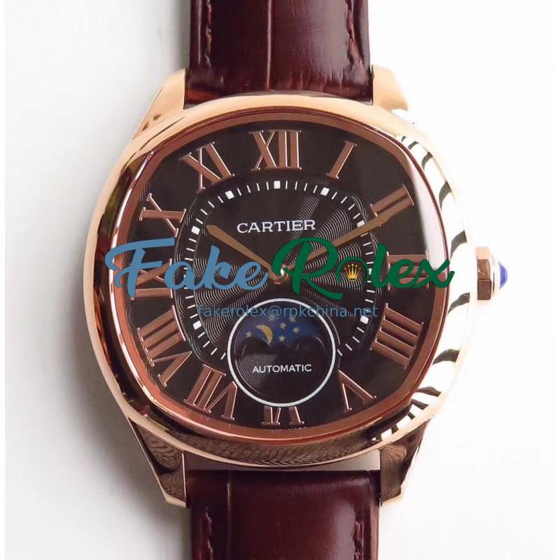 Replica Drive de Cartier Moonphase WGNM0008 N Rose Gold Black Dial Swiss 1904-LU MC