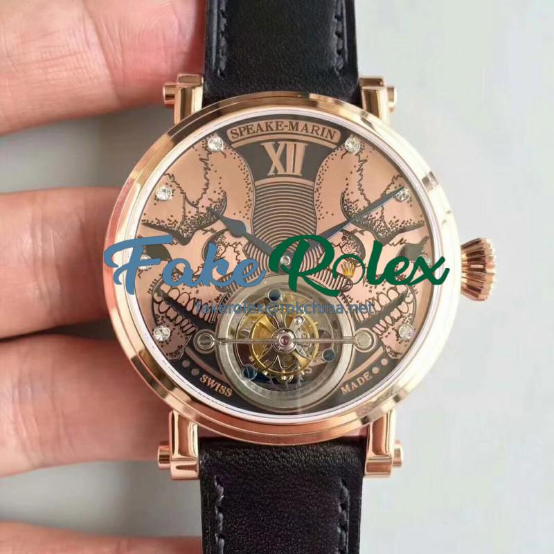 Replica Speake Marin 2002 EQ Rose Gold Gold Skull Dial Swiss Tourbillon