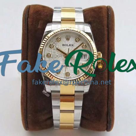 Replica Rolex Datejust 36MM 116234 DJ Stainless Steel 904L & Yellow Gold Silver Anniversary Jubilee Dial Swiss 3135