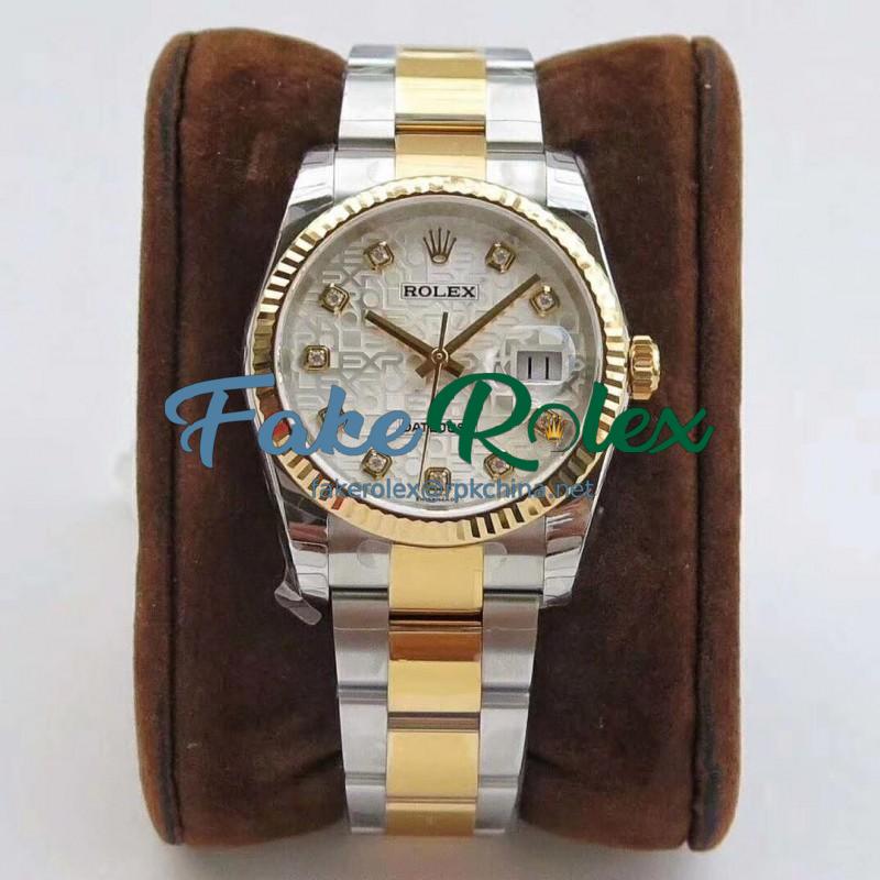 Replica Rolex Datejust 36MM 116234 DJ Stainless Steel 904L & Yellow Gold Silver Anniversary Jubilee Dial Swiss 3135