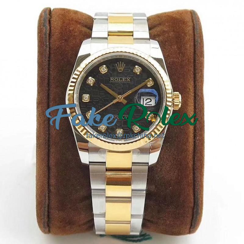 Replica Rolex Datejust 36MM 116234 DJ Stainless Steel 904L & Yellow Gold Black Anniversary Jubilee Dial Swiss 3135