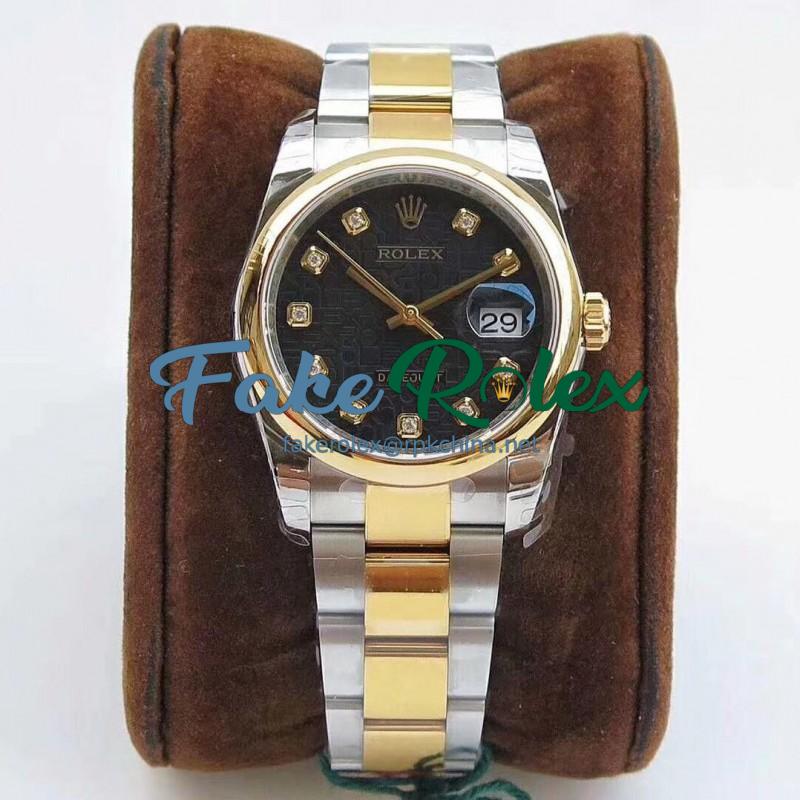 Replica Rolex Datejust 36MM 116234 DJ Stainless Steel 904L & Yellow Gold Black Anniversary Jubilee Dial Swiss 3135