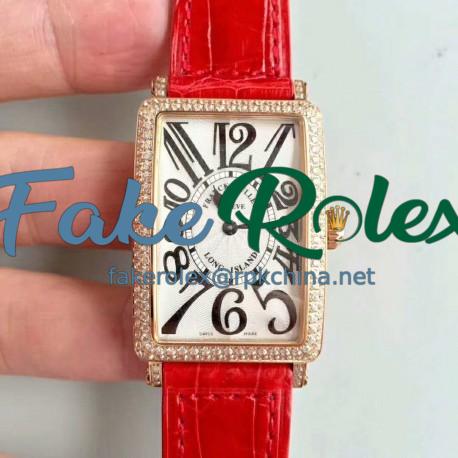 Replica Franck Muller Ladies Long Island 1952 952 QZ D CD GF Rose Gold & Diamonds Silver Dial Swiss Quartz