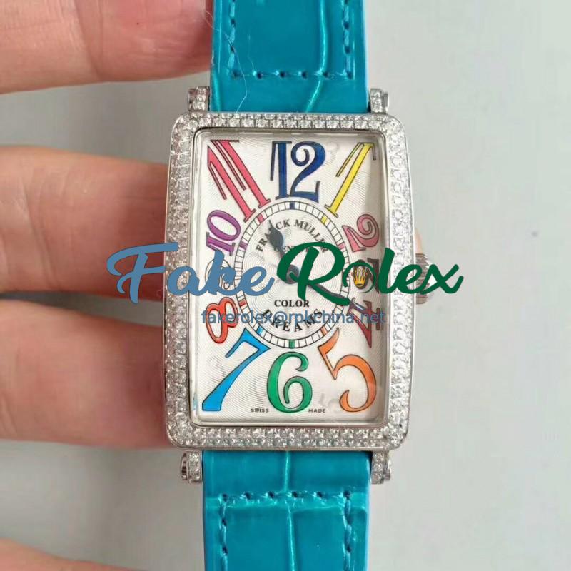 Replica Franck Muller Ladies Long Island 1952 1200 CH COL DRM D GF Stainless Steel & Diamonds Silver Dial Swiss Quartz