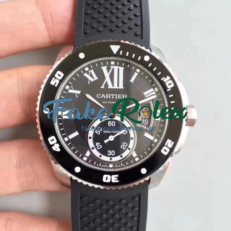 Replica Calibre De Cartier Diver W7100056 42MM JJ Stainless Steel Black Dial M9015