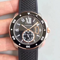 Replica Calibre De Cartier Diver W7100055 42MM JJ Stainless Steel Black Dial M9015