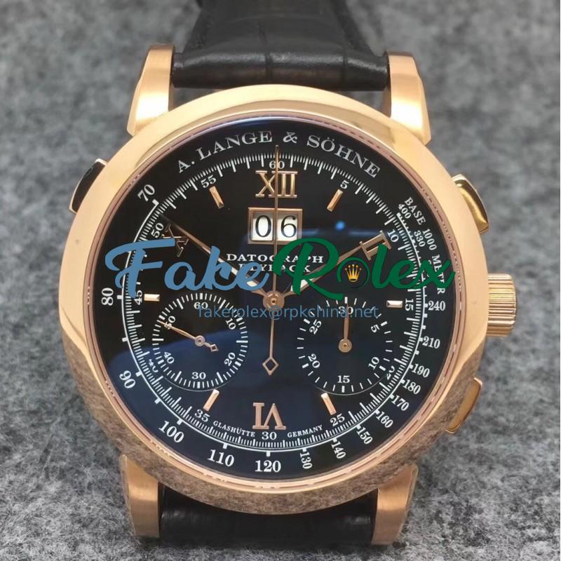 Replica A. Lange & Sohne Datograph Flyback BM Rose Gold Black Dial Swiss Lemania