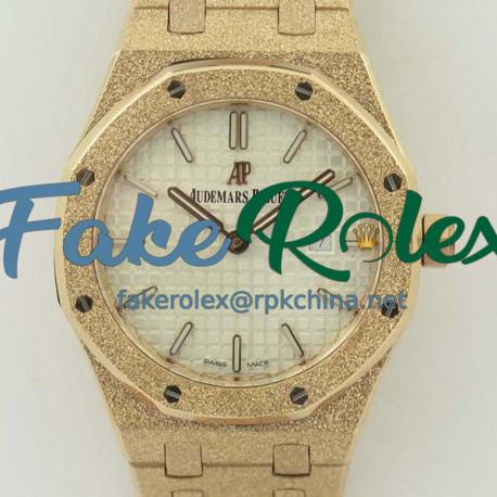 Replica Audemars Piguet Royal Oak Frosted Gold Quartz 33MM 67653 OM Rose Gold Silver Dial Swiss 3132