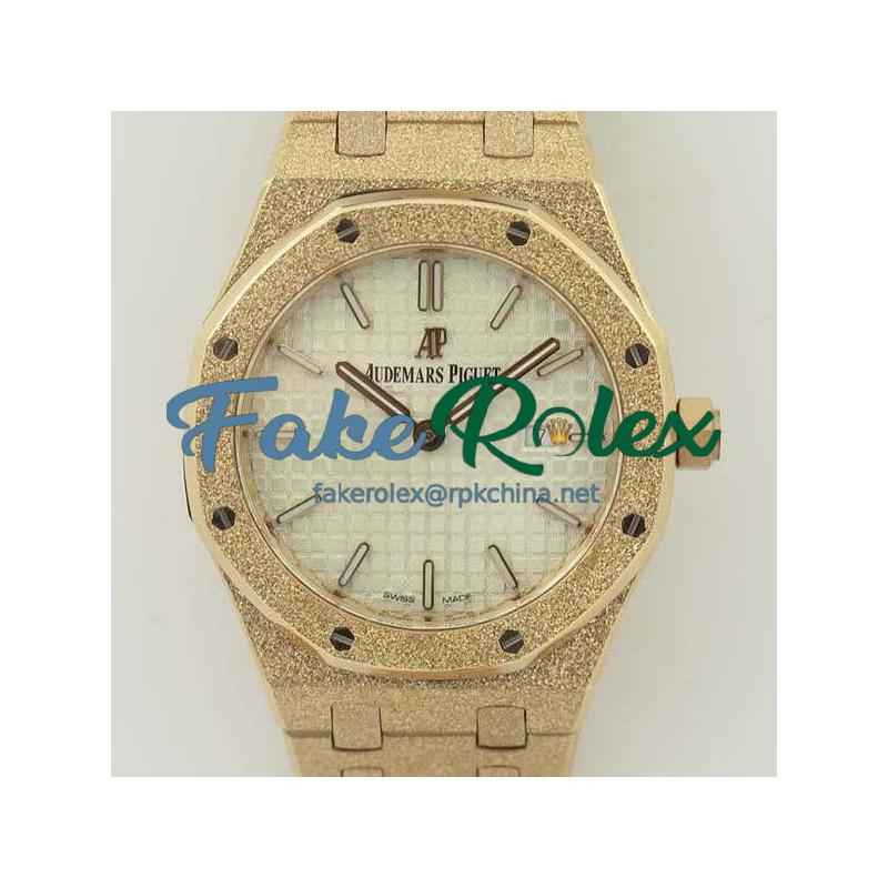 Replica Audemars Piguet Royal Oak Frosted Gold Quartz 33MM 67653 OM Rose Gold Silver Dial Swiss 3132