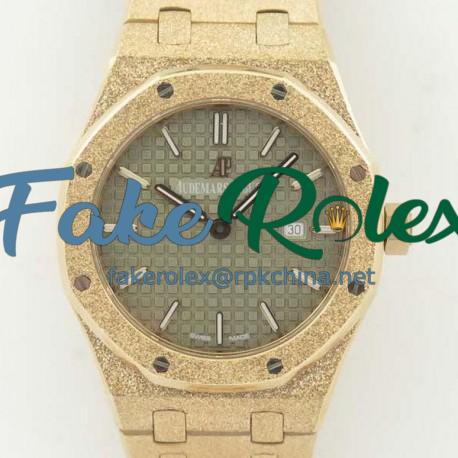 Replica Audemars Piguet Royal Oak Frosted Gold Quartz 33MM 67653 OM Rose Gold Green Dial Swiss 3132