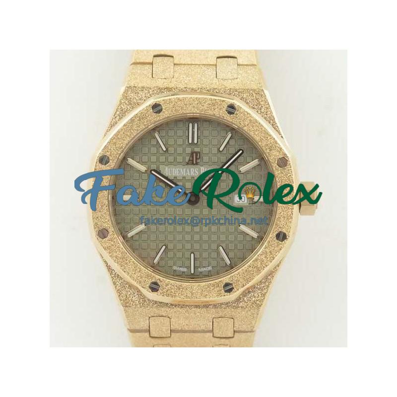 Replica Audemars Piguet Royal Oak Frosted Gold Quartz 33MM 67653 OM Rose Gold Green Dial Swiss 3132