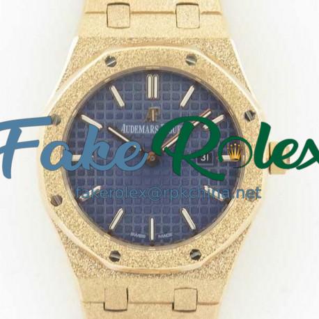 Replica Audemars Piguet Royal Oak Frosted Gold Quartz 33MM 67653 OM Rose Gold Blue Dial Swiss 3132