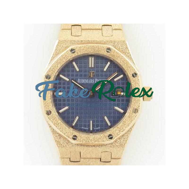 Replica Audemars Piguet Royal Oak Frosted Gold Quartz 33MM 67653 OM Rose Gold Blue Dial Swiss 3132