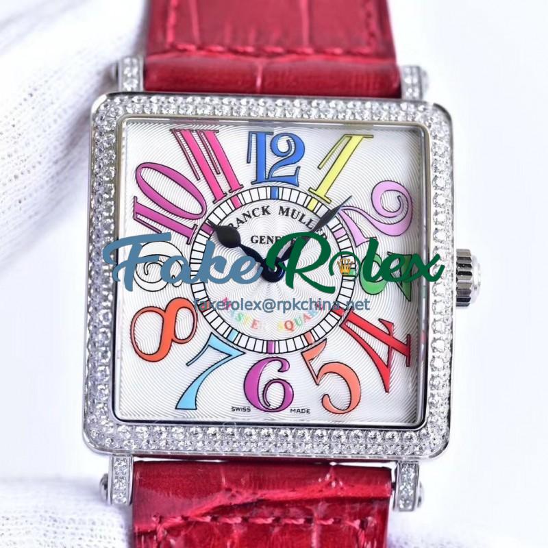 Replica Franck Muller Master Square Ladies 6002 M QZ D  GF Stainless Steel & Diamonds White Dial Swiss Quartz