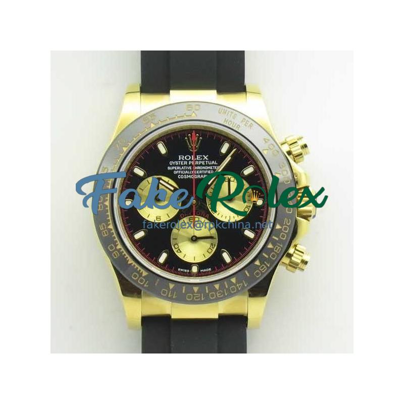 Replica Rolex Daytona Cosmograph 116518LN JH Yellow Gold Black Dial Swiss 4130 Run 6@SEC