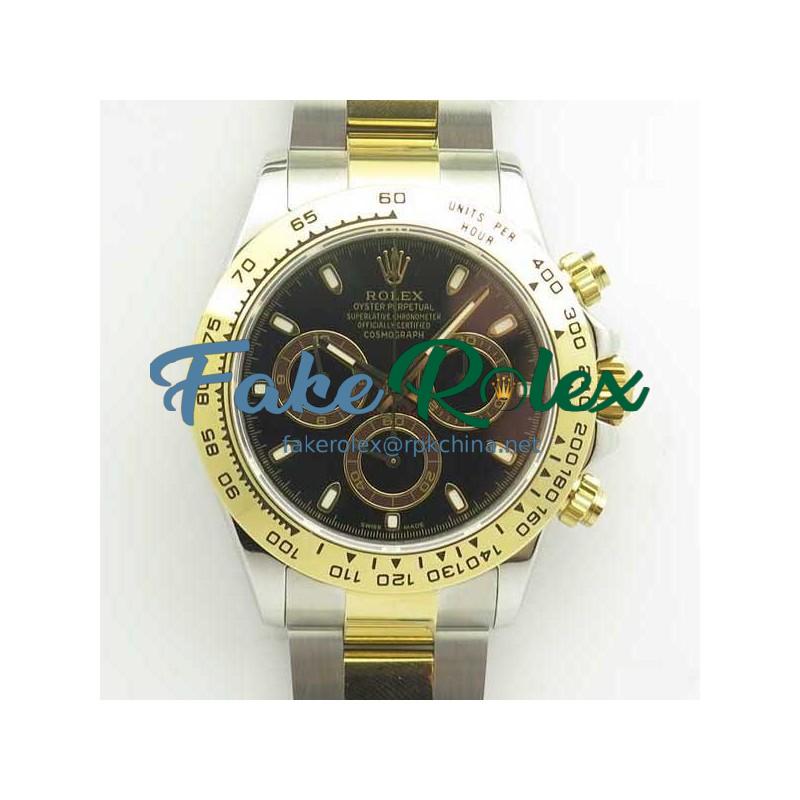 Replica Rolex Daytona Cosmograph 116503 BP Yellow Gold & Stainless Steel Black Dial Swiss 4130 Run 6@SEC