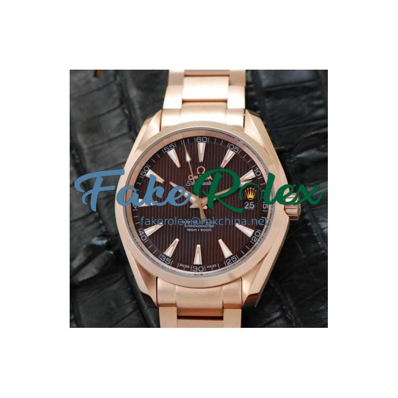 Replica Omega Aqua Terra 41MM Rose Gold Brown Dial Swiss 8501