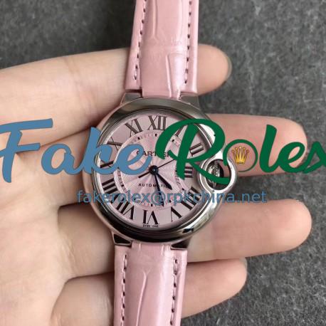 Replica Ballon Bleu De Cartier Ladies 33MM WSBB0002 CR Stainless Steel Pink Dial Swiss Calibre 076