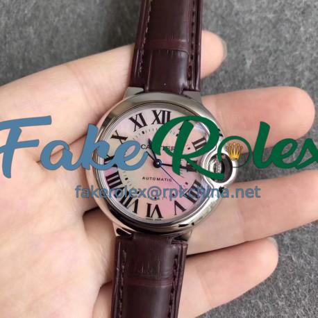 Replica Ballon Bleu De Cartier Ladies 33MM WSBB0002 CR Stainless Steel Pink Mother Of Pearl Dial Swiss Calibre 076