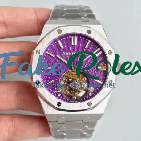 Replica Audemars Piguet Royal Oak Tourbillon Extra Thin 26522 R8 Stainless Steel Violet Dial Swiss 2924