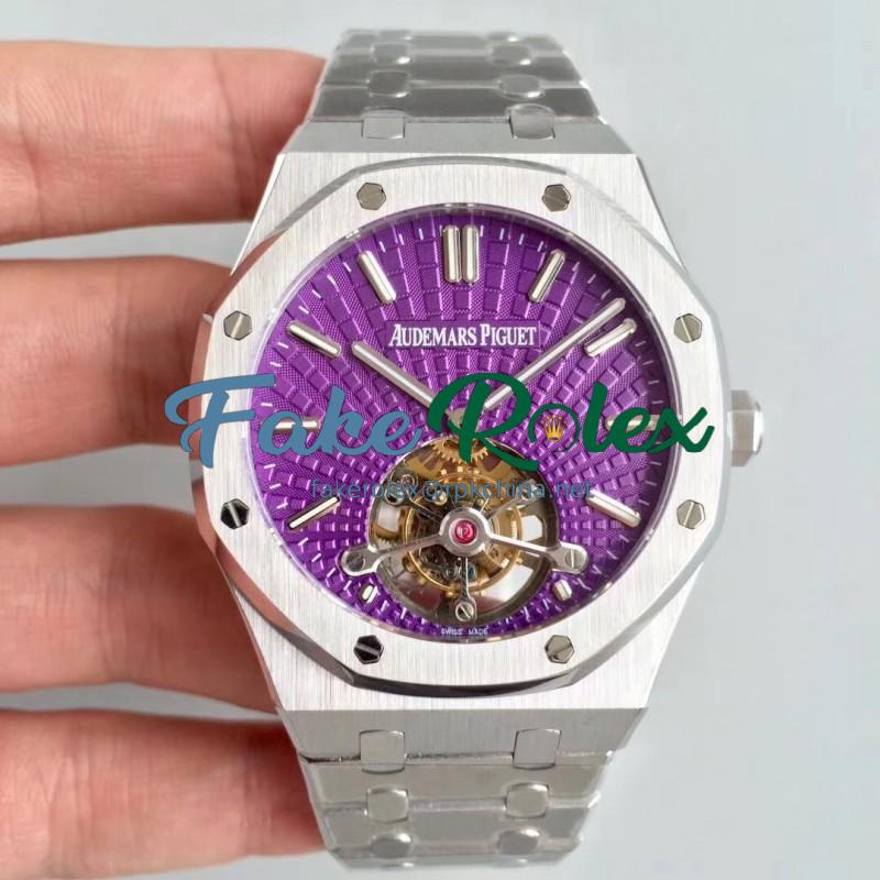 Replica Audemars Piguet Royal Oak Tourbillon Extra Thin 26522 R8 Stainless Steel Violet Dial Swiss 2924