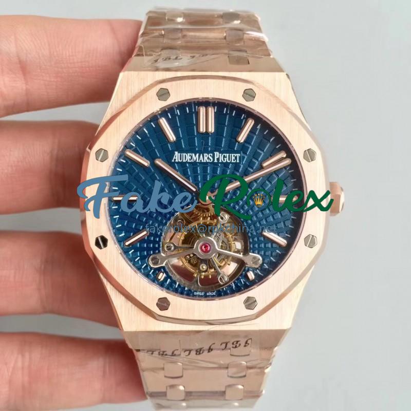 Replica Audemars Piguet Royal Oak Tourbillon Extra Thin 26522 R8 Rose Gold Blue Dial Swiss 2924