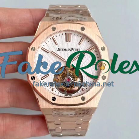 Replica Audemars Piguet Royal Oak Tourbillon Extra Thin 26522 R8 Rose Gold White Dial Swiss 2924