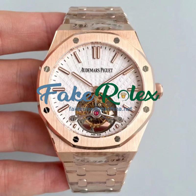 Replica Audemars Piguet Royal Oak Tourbillon Extra Thin 26522 R8 Rose Gold White Dial Swiss 2924