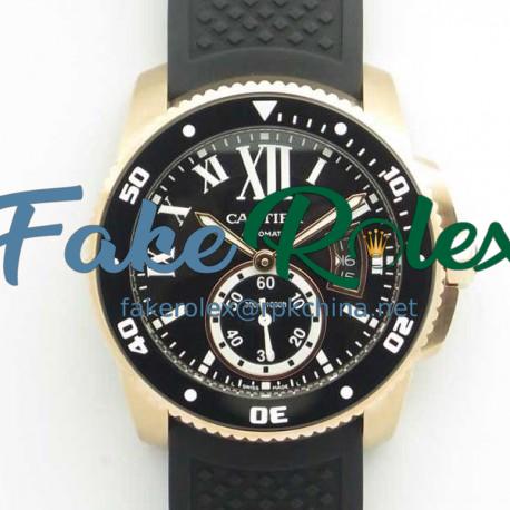 Replica Calibre De Cartier Diver W7100052 42MM JF Rose Gold Black Dial A23J